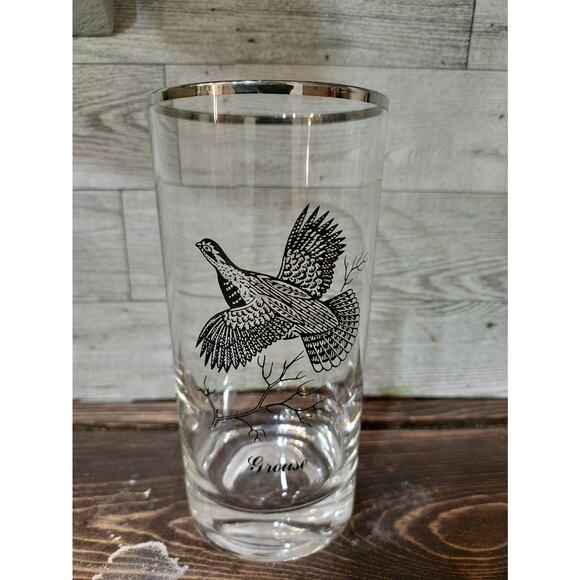 Vintage Libbey Game Birds Tall Tumblers 1960s,  Set of 4, Platinum rim. - Picture 2 of 5